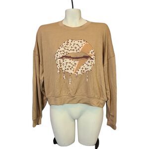 Wst Cst Tan Dropped Shoulder Lip Graphic Sweatshirt Size XS